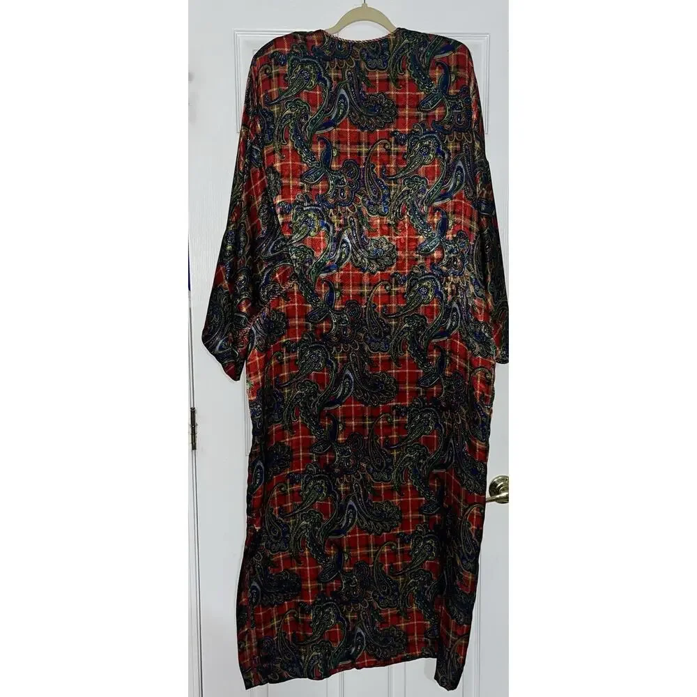 Vintage Christian Dior Neiman Marcus Caftan Luxe Lounge Dress Plaid Paisley SZ L